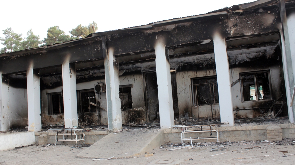 The charred remains of the MSF hospital after being hit by the US air raid [File: Najim Rahim/AP]