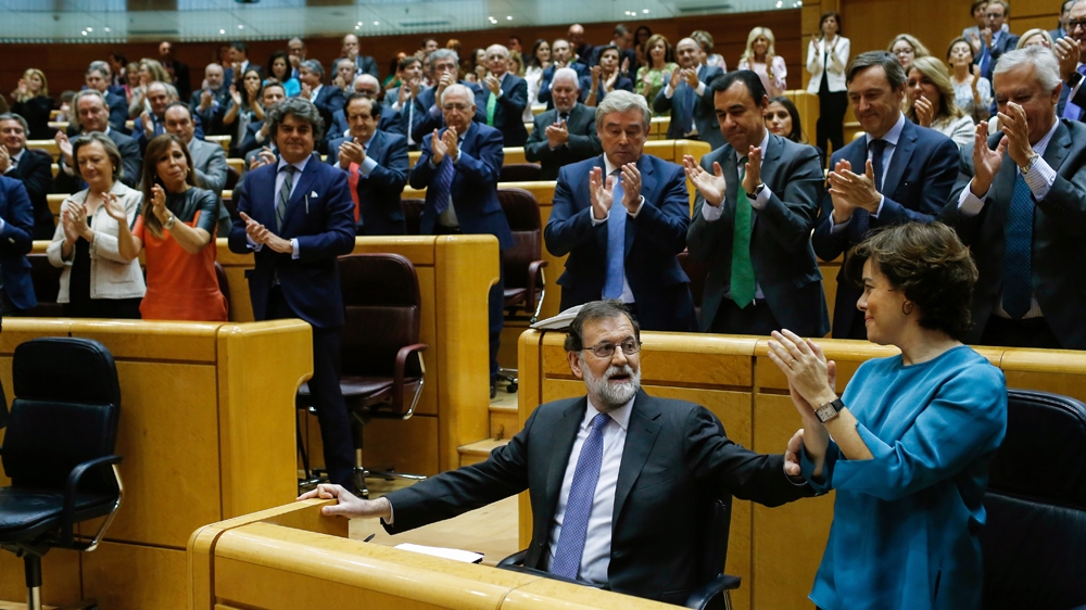 Rajoy rallied Spain's parliament on Friday following Catalonia's independence vote [AFP]