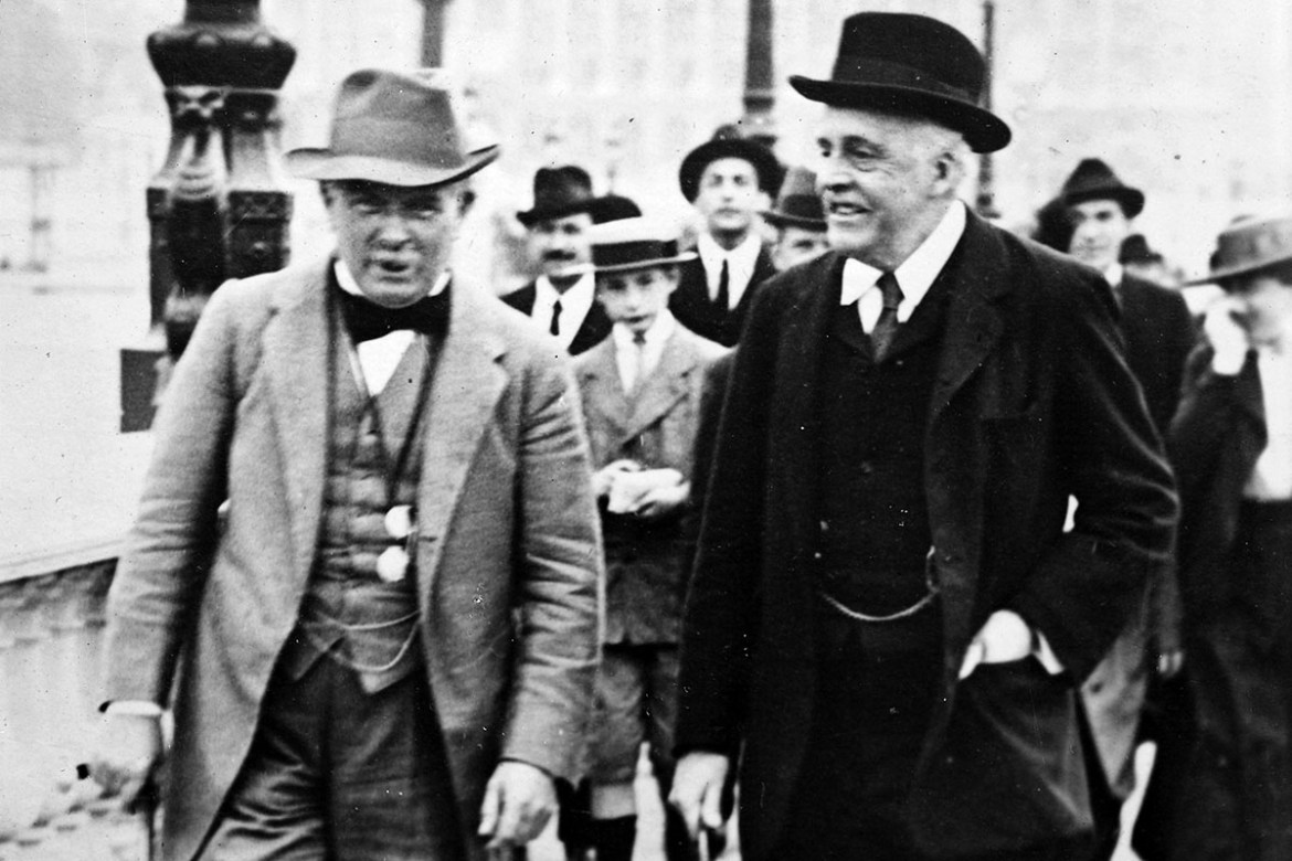 Photograph of A J Balfour and Lloyd George in London before World War I. (Photo by: Photo12/UIG via Getty Images)
