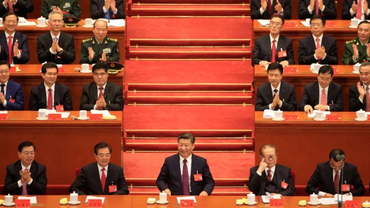 Chairman of the Standing Committee of the National People''s Congress (NPC) Zhang Dejiang, former Chinese President Hu Jintao, Chinese President Xi Jinping, former President Jiang Zemin, and Chinese Pr
