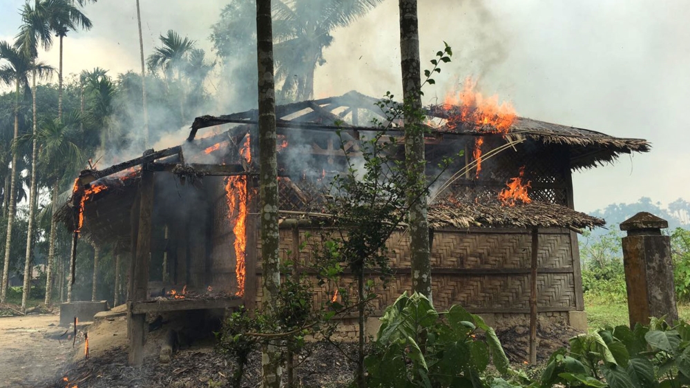 Home were set on fire in Gawdu Zara village, northern Rakhine state, Myanmar, on September 7 [AP]