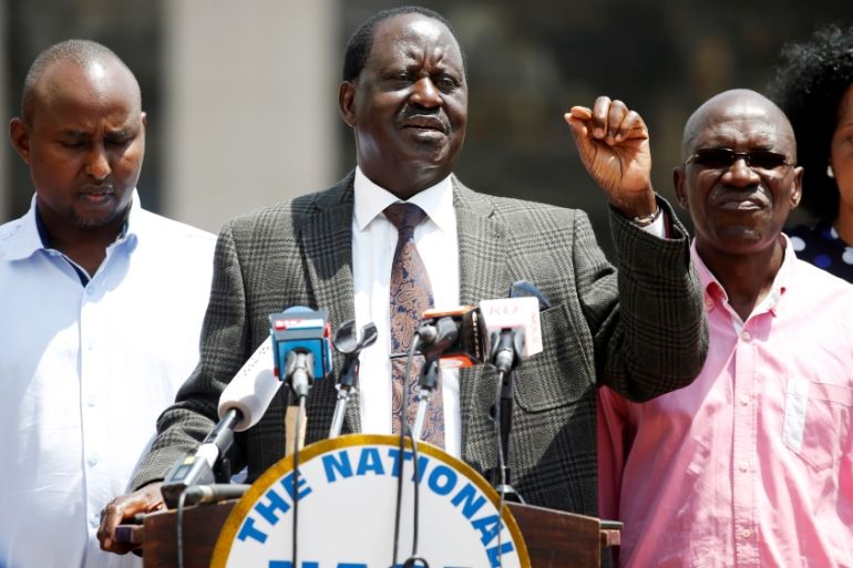 Kenyan opposition leader Raila Odinga the presidential candidate of the National Super Alliance (NASA) coalition speaks during a press conference in Nairobi, Kenya