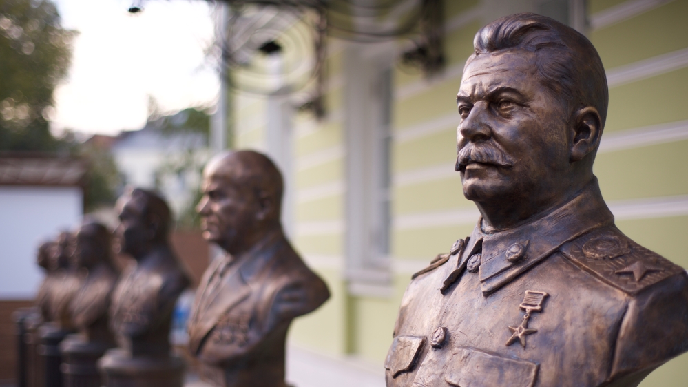 A bronze bust of Joseph Stalin, recently unveiled in Moscow in the 'Alley of Rulers' under the patronage of the Russian Military History Society [Andrey Kovalenko/Al Jazeera]