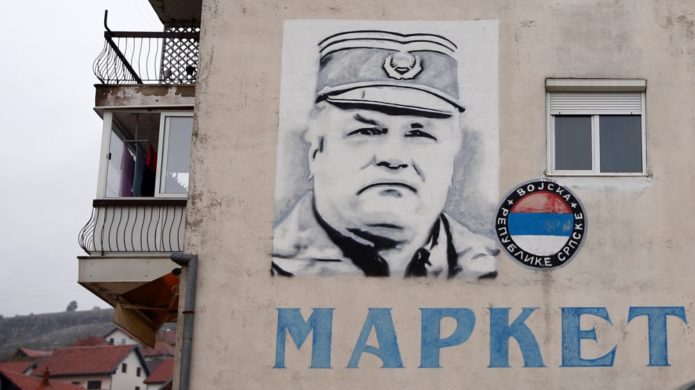 A mural of Mladic is seen on a building in Gacko, Bosnia and Herzegovina [Dado Ruvic/Reuters]