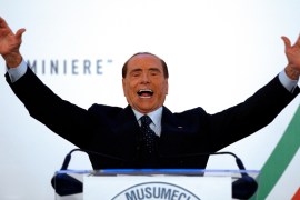 Forza Italia party leader Silvio Berlusconi gestures as he speaks during a rally in Catania