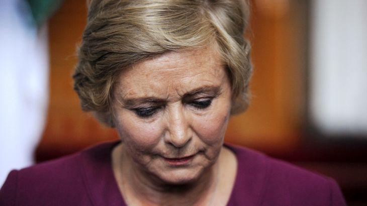 Deputy Prime Minister of Ireland (Tanaiste) Frances Fitzgerald speaks to the media at Government buildings in Dublin, Ireland