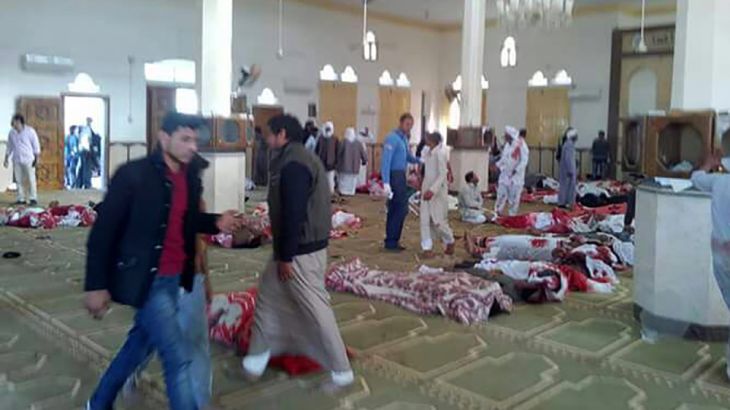 Aftermath of bomb and gun attack in a mosque in Egypt''s Sinai