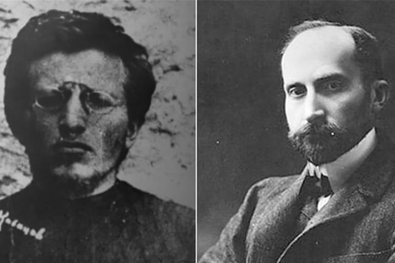 During the Russian civil war Vladimir Antonov Ovseenko (left) fought with the Red army, while Nikolay Lvov (right) supported the White army [Sergey Kozmin/Al Jazeera][Wikipedia]