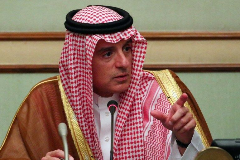 Saudi Arabia''s Foreign Minister Adel al-Jubeir speaks at a briefing with reporters at the Saudi Embassy in London