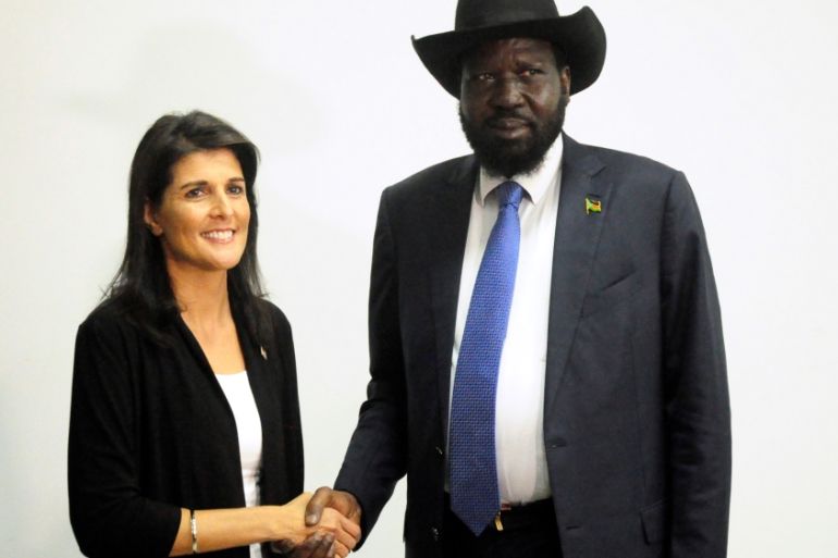 South Sudan President Salva Kiir meets U.S. Ambassador to the United Nations Nikki Haley in Juba