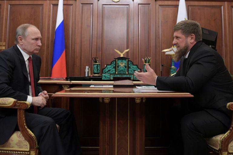 Russian President Putin meets with Chechnya''s head Kadyrov at Kremlin in Moscow