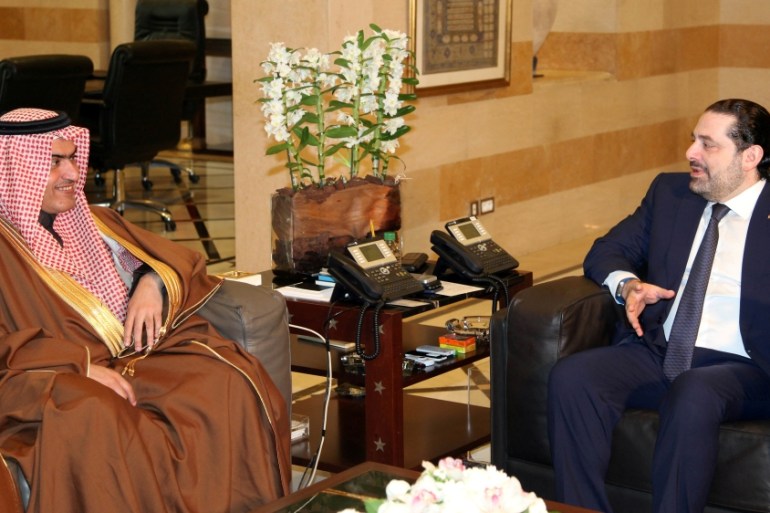 Lebanon''s Prime Minister Saad al-Hariri meets with Saudi Arabia''s Arab Gulf Affairs Minister Thamer al-Sabhan in Beirut