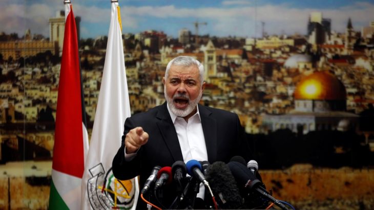 Hamas Chief Ismail Haniyeh gestures as he delivers a speech over U.S. President Donald Trump''s decision to recognize Jerusalem as the capital of Israel, in Gaza City