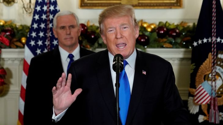 Trump, flanked by Pence, delivers remarks recognizing Jerusalem as the capital of Israel at the White House in Washington