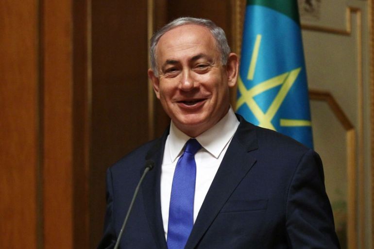 Israeli Prime Minister Netanyahu addresses a news conference at the National Palace during his State visit to Addis Ababa