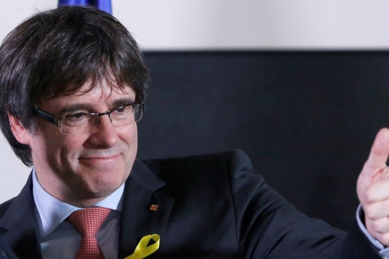 Carles Puigdemont, the dismissed President of Catalonia, arrives to speak after watching the results of Catalonia''s regional election in Brussels