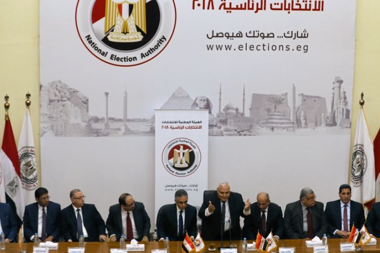 General view of news conference announcing Egypt''s elections timetable in Cairo
