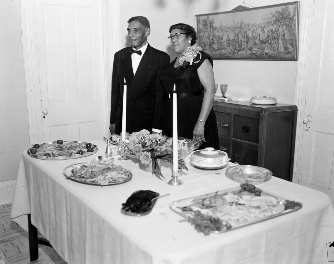 7: A couple posing behind the refreshment table at the celebration of their 50th wedding anniversary. Littlejohn’s work provides a comprehensive portrait of the African-American experience in Fort Wor