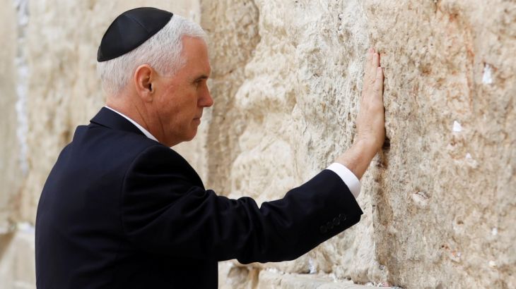 U.S. Vice President Mike Pence touches the Western Wall, Judaism''s holiest prayer site, in Jerusalem''s Old City