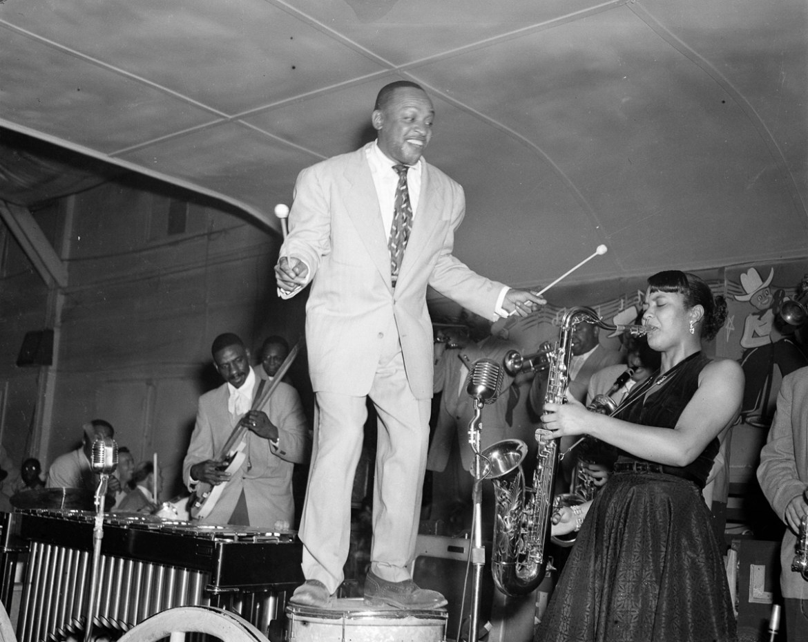 10: In this photo by Hickman the renowned jazz musician Lionel Hampton leads his band performing in Dallas on 12 March 1953. Hickman’s interest in photography developed during his World War II militar