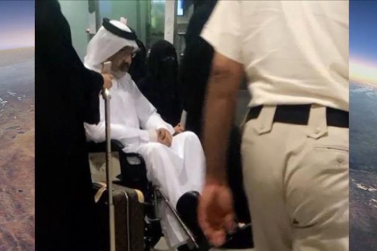 Sheikh Abdullah on a wheel chair