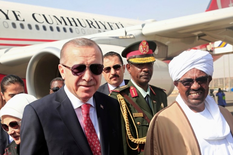 Sudan’s President Omar al-Bashir welcomes Turkey''s President Tayyip Erdogan at Khartoum Airport, Sudan