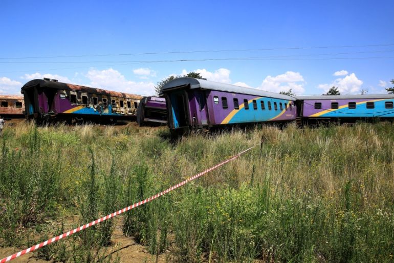 A wreckage is seen after a train crash near Hennenman in the Free State province