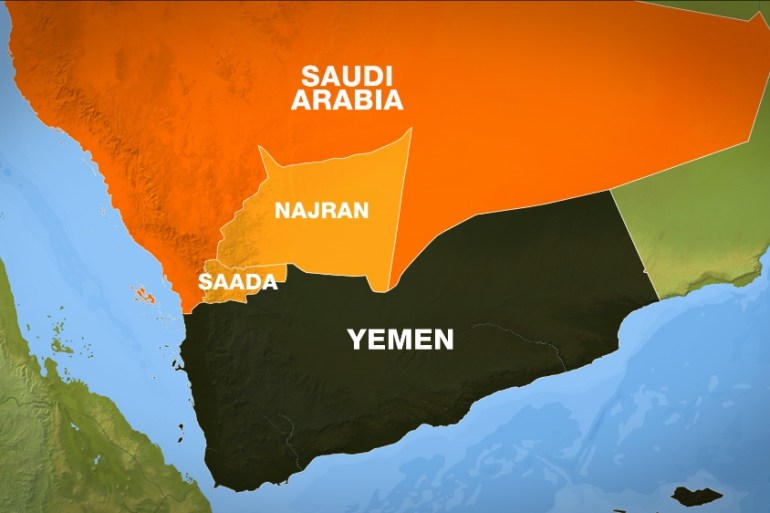 Map of Saada in Yemen and Najran in Saudi Arabia