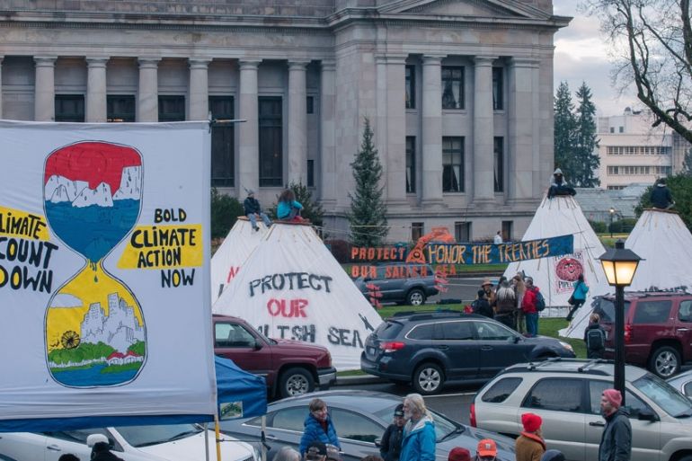 Indigenous women occupy Washington state capitol lawn [Austin Smith/Courtesy of 350 Seattle]