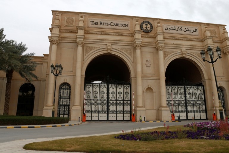 View shows the Ritz-Carlton hotel''s entrance gate in the diplomatic quarter of Riyadh
