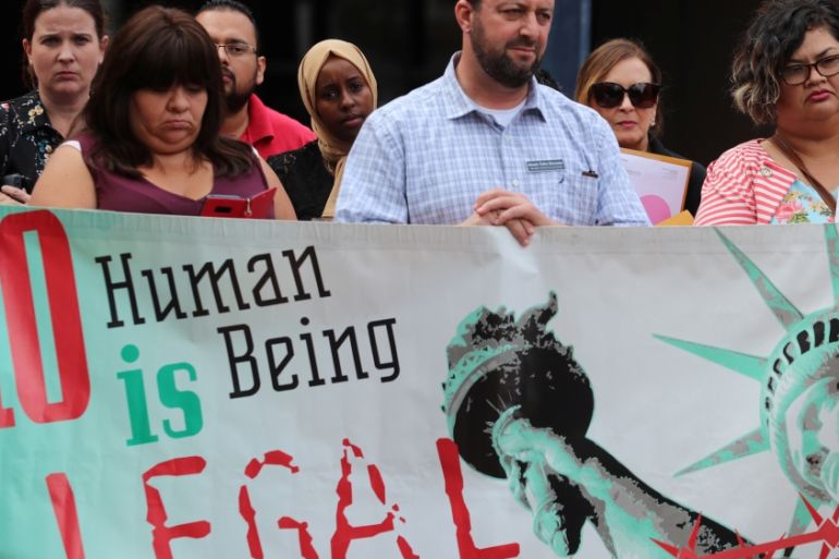Immigration protest Reuters " no human being is illegal"