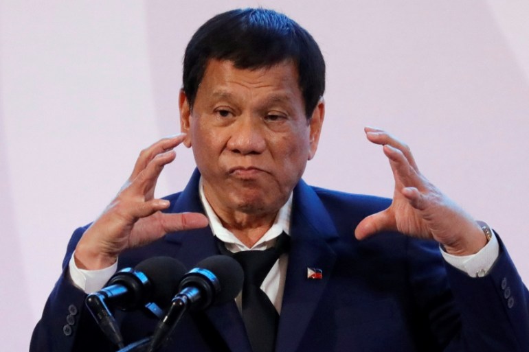 Philippines'' President Rodrigo Duterte Rodrigo Duterte gestures during a news conference on the sidelines of the Association of South East Asian Nations (ASEAN) summit in Pasay, metro Manila