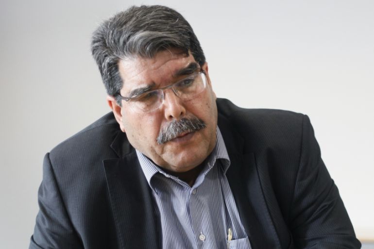 Saleh Muslim, head of the Kurdish Democratic Union Party (PYD), looks on during a Reuters interview in Berlin
