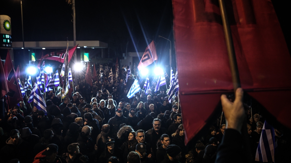 Demonstrators chanted 'blood, honour, Golden Dawn' in Athens [Nick Paleologos/SOOC/Al Jazeera]