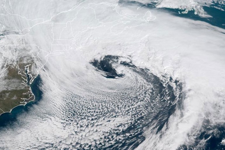 This huge storm covered most of the Northwestern Atlantic, and was at this time bringing heavy snow and near-hurricane force winds to eastern Massachusetts.