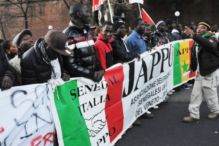 FILE Thousands Gather In Florence For Antiracist March In Memory Of Street Vendors Killings FLORENCE, ITALY - DECEMBER 17: Senegalese protestors attend the anti-racist march in memory of the street ve