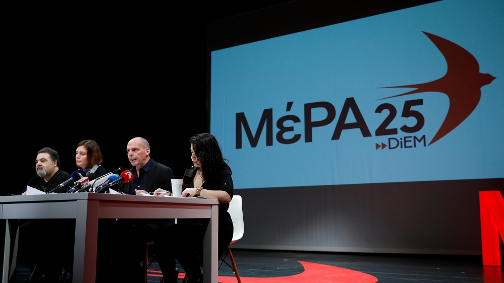 Varoufakis during the presentation of his new party on Monday [Alkis Konstantinidis/Reuters]