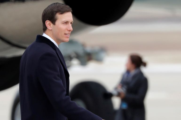 Senior advisor and son-in-law of U.S. President Donald Trump, Jared Kushner boards Air Force One as he accompanies the president to Nashville, Tennessee from Joint Base Andrews