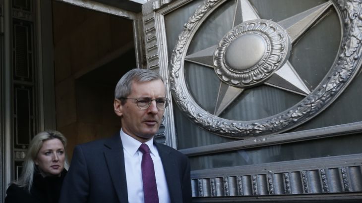 British Ambassador to Russia Laurie Bristow leaves the Russian Foreign Ministry in Moscow