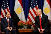 US President Donald Trump meets with Egyptian President Abdel Fattah al-Sisi during the UN General Assembly in New York, September 20, 2017 [Kevin Lamarque/Reuters]