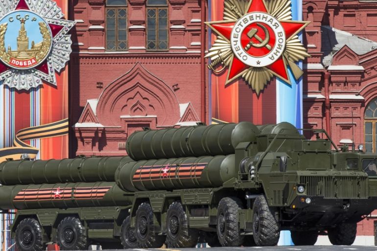 Russian the S-400 air defense missile systems drive during a rehearsal for the Victory Day military parade in Red Square in Moscow, Russia, Sunday, May 7, 2017. The parade will take place in Moscow''s