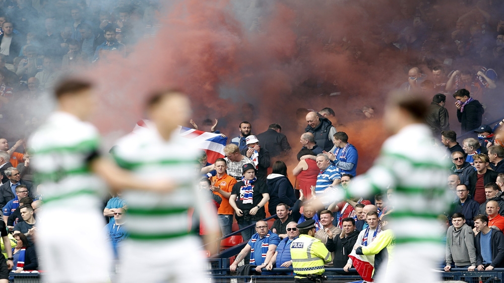 Forty-six 'religiously aggravated' charges were made under the Football Act between 2016-17, according to the Scottish government's latest report on religious hate crime [Lee Smith/Action Images/Reuters]