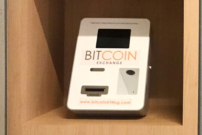 A Bitcoin automated machine (ATM) is seen at Hong Lim Complex in Singapore