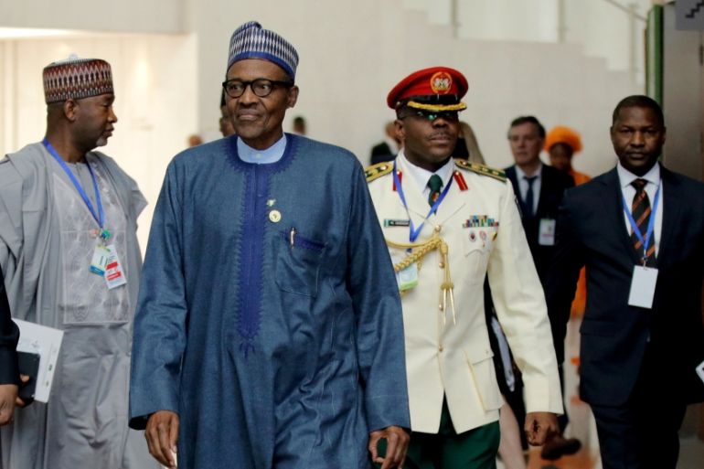 Nigerian''s President Muhammadu Buhari arrives for the 30th Ordinary Session of the Assembly of the Heads of State and the Government of the African Union in Addis Ababa