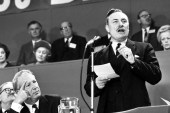 Enoch Powell addresses delegates during the session of the annual Conservative Party Conference at the Top Rank Centre in Brighton, England on October 19, 1967 [File photo: AP]