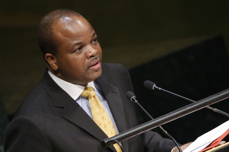 King Mswati III of Swaziland addresses attendees during the 70th session of the United Nations General Assembly at the U.N. headquarters in New York