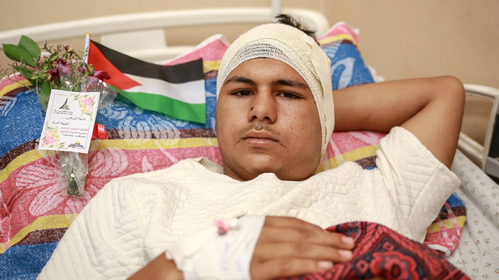 Mohammed Othman, is one of more than 1,500 Palestinians who were wounded during Friday's protests [Hosam Salem/Al Jazeera]