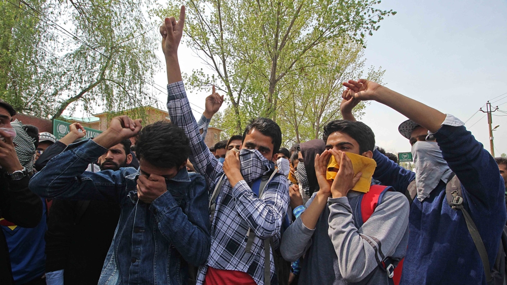 Students were protesting on Thursday against the killings in Shopian [Faisal Khan/Al Jazeera]
