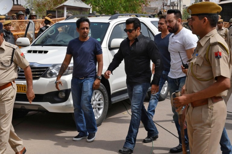 Bollywood actor Salman Khan arrives at a court in Jodhpur