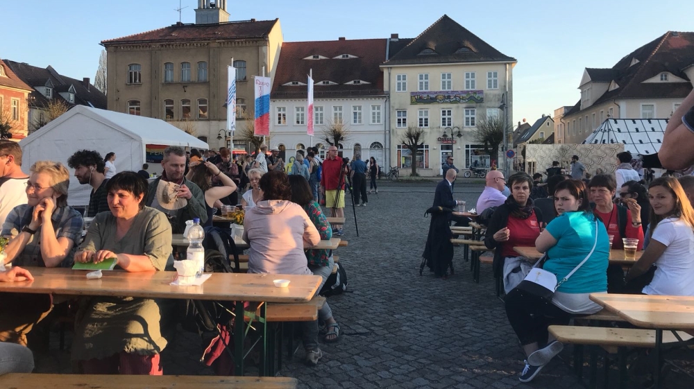 The peace festival held in Ostritz's main square [Agnieszka Pikulicka-Wilczewska/Al Jazeera]